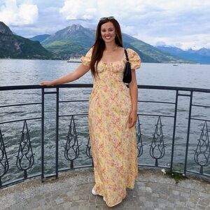 House of CB Felizia Floral Puff Sleeve Maxi Dress  - Floral Yellow Dress